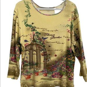 Cq/ Cq Top Quarter Length Sleeves Size Medium Yellow Print With Graphics